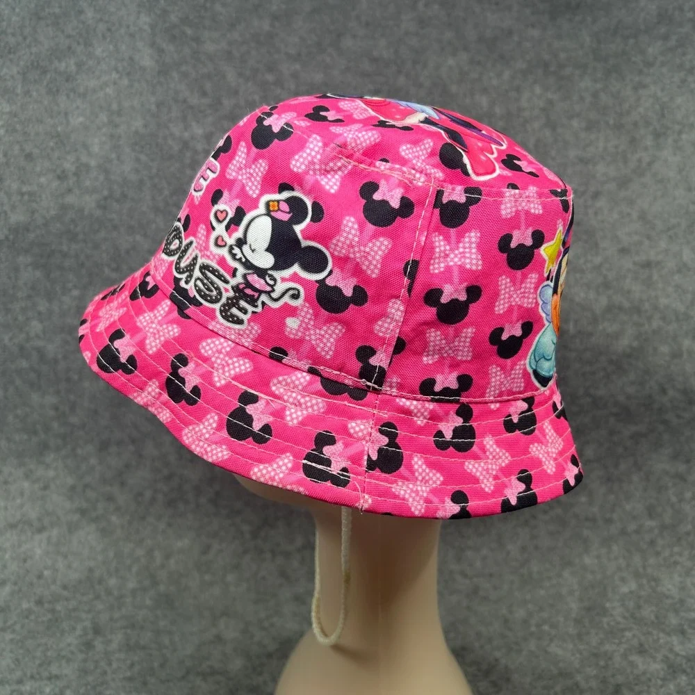 Disney Girls Minnie Mouse Bucket Hat OS Pink All Over Print Chin Strap